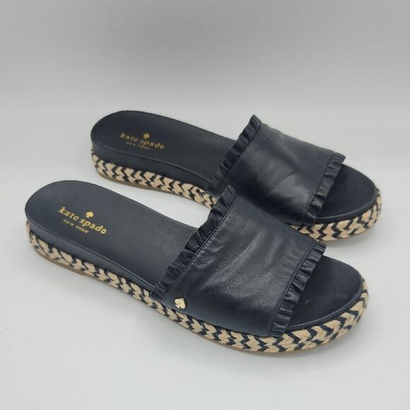 Kate Spade New York Women's Zahara Black Leather Ruffle Slide Sandal - Picture 10 of 10